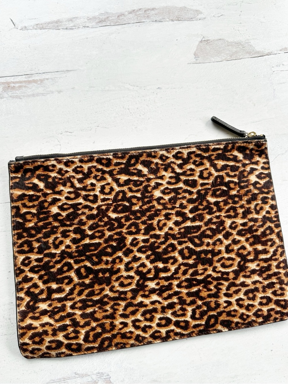 Mark & Graham • Leopard Calf Hair Zip Flat Pouch Clutch - Picture 9 of 14